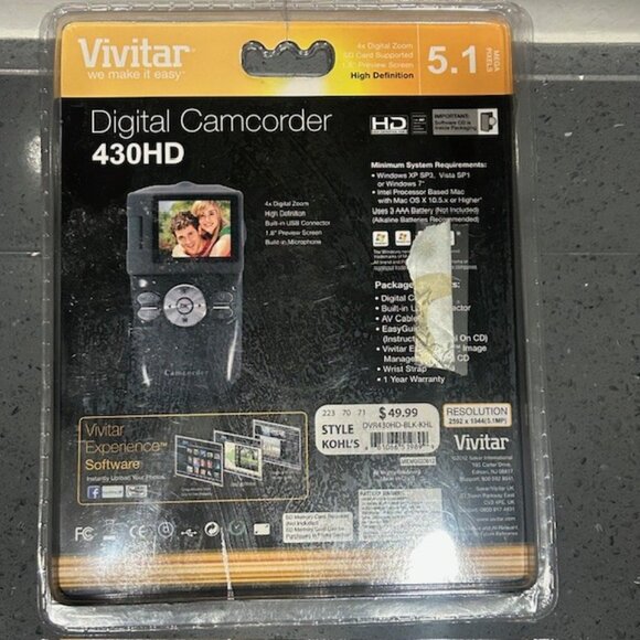 2012 Vivitar Digital Camcorder 430HD 4x Zoom 5.1 Mega Pixels 1.8 Screen Hi Def - Picture 4 of 7